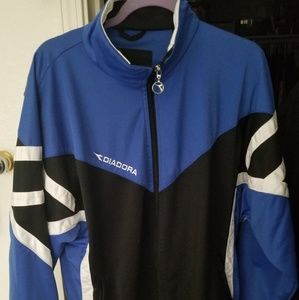 Diaspora Blue, white and black track jacket